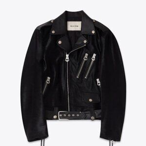 NWT LEATHER JACKET 15 BLACK FUR
